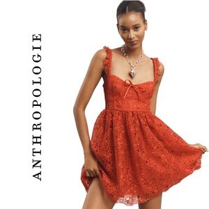 Anthropologie Ruffle-Strap Corset Lace Mini Dress